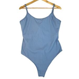 Ptula Scoopneck Bodysuit 2XL Powder Blue Thong Back Built in Bra Athleisure